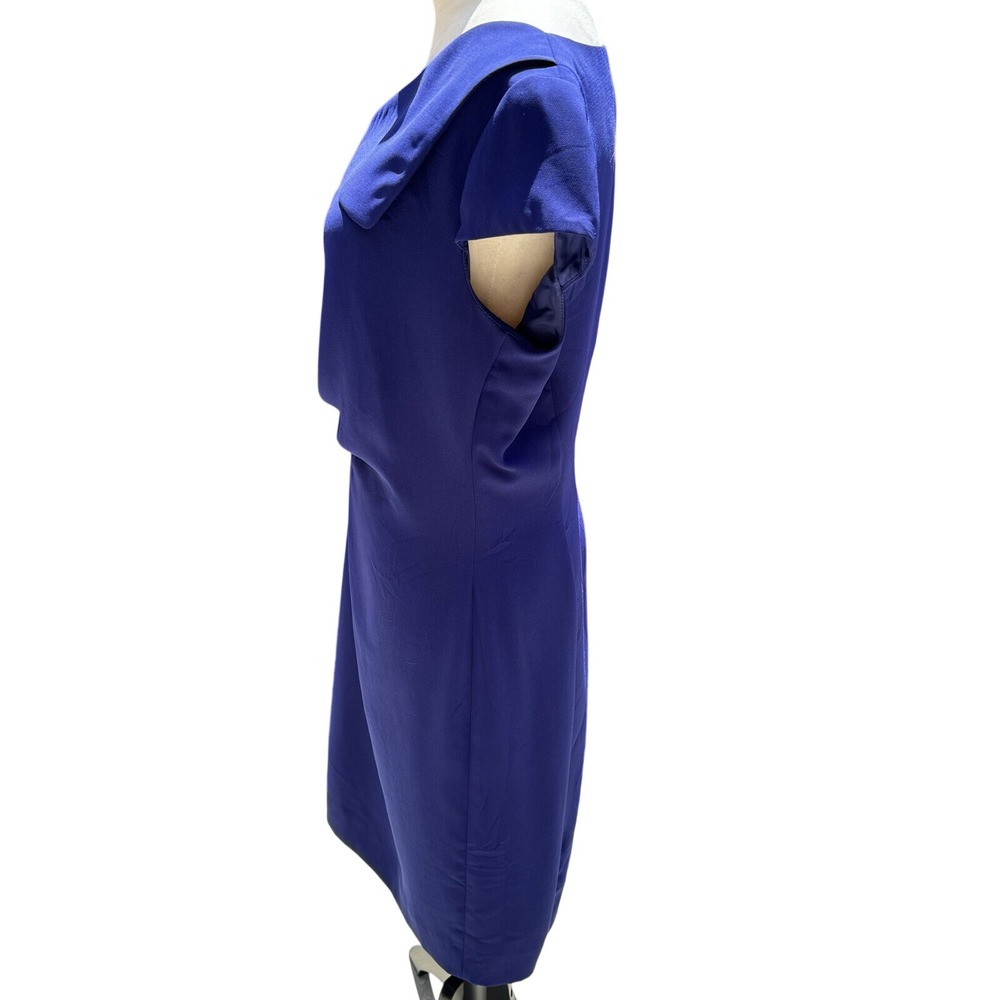 TAHARI. Blue Shift Dress. Envelope Collar. S 10. Cap sleeves. Midi. Fully Lined. - Picture 4 of 12